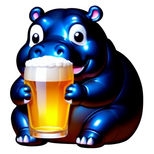 fat hippo drinks beer - icon | sticker