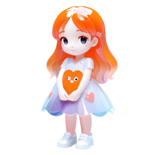 Little girl, long orange hair, gray eyes, in a cartoon dress, sweetheart - icon | sticker