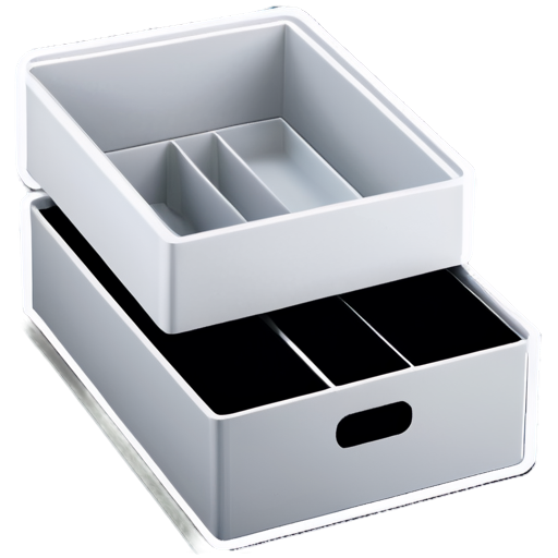 Desktop storage box with internal partitions, line art, minimalist, white & black color - icon | sticker