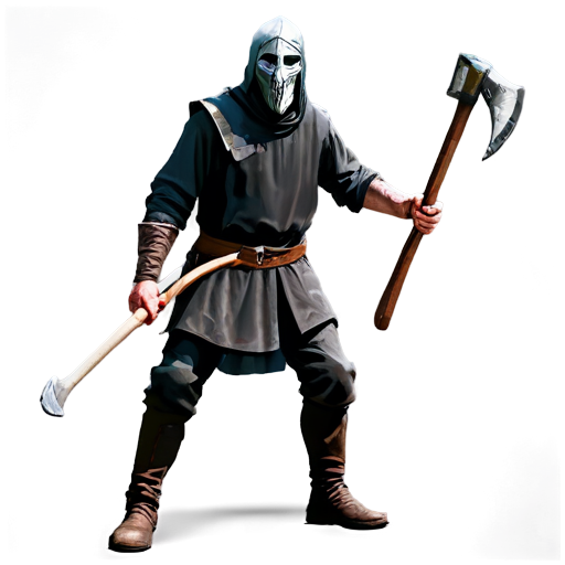 medieval executioner with axe and canvas mask, paint style, - icon | sticker