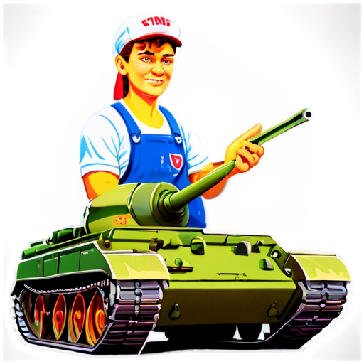 Russian agricultural worker on a Soviet tank cartoon icon for youtube channel with the caption TaHkucT_TpakTopucT - icon | sticker