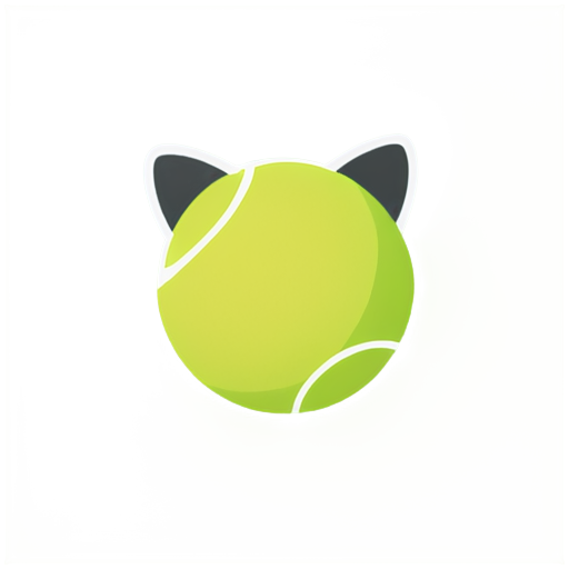 a tennis ball with symmetric grain and cat ears, over all color back and white - icon | sticker