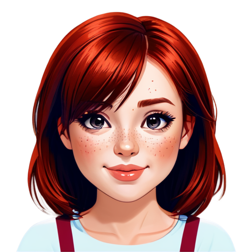 red-haired girl with long eyelashes, braces on her teeth, plump lips and freckles - icon | sticker