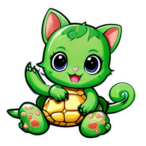 a cute cat is hung a turtle toys - icon | sticker