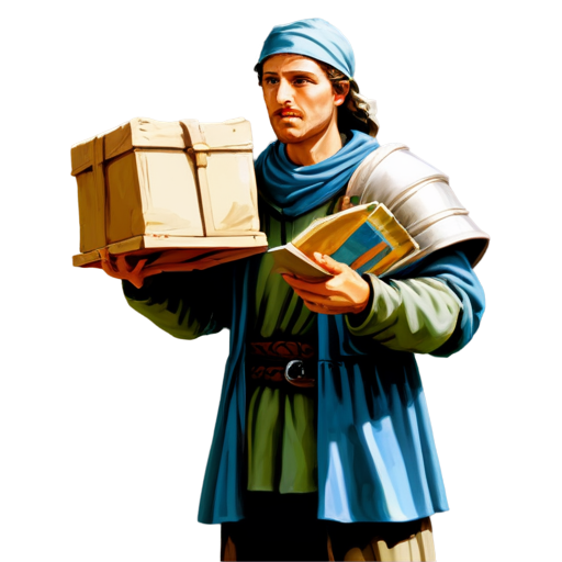 medieval courier with pergamen in hand, paint style, - icon | sticker