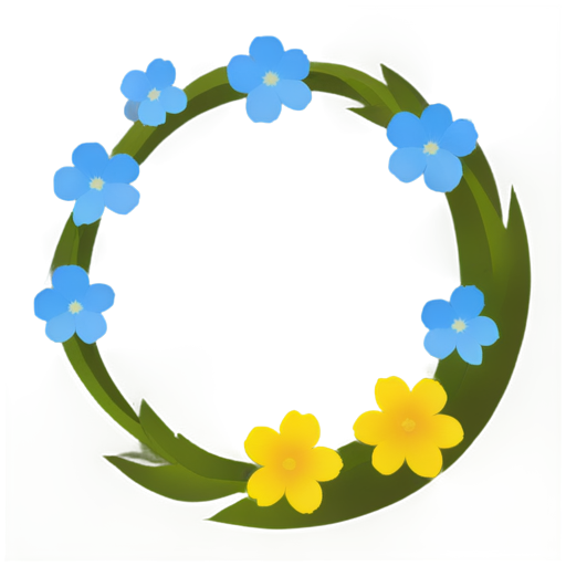 wreath of blue-yellow flowers, transparent png style - icon | sticker