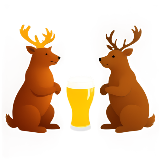 Bear and deer between them a glass of beer - icon | sticker