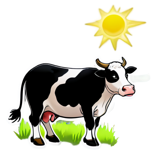 happy cow an a field, grass, sun, gravity falls - icon | sticker