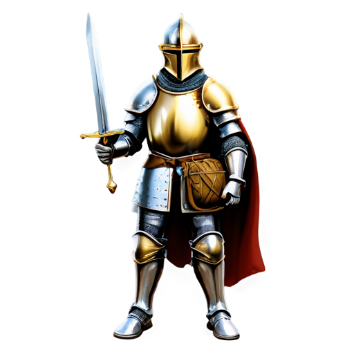 artistic art style medieval knight holding sack of gold coins - icon | sticker