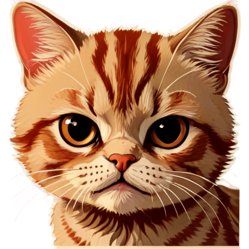 The head of a angry cat is cream-colored with soft red stripes. Delicate and cute drawing - icon | sticker