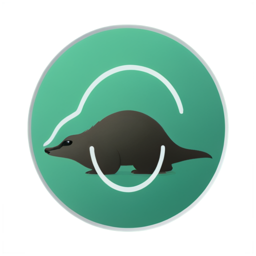 Australian echidna, the tongue is laconically and creatively combined with the attachment for the sorting robot, minimalist style, no fill, dark green gradient lines, white background, logo in a circle, - icon | sticker