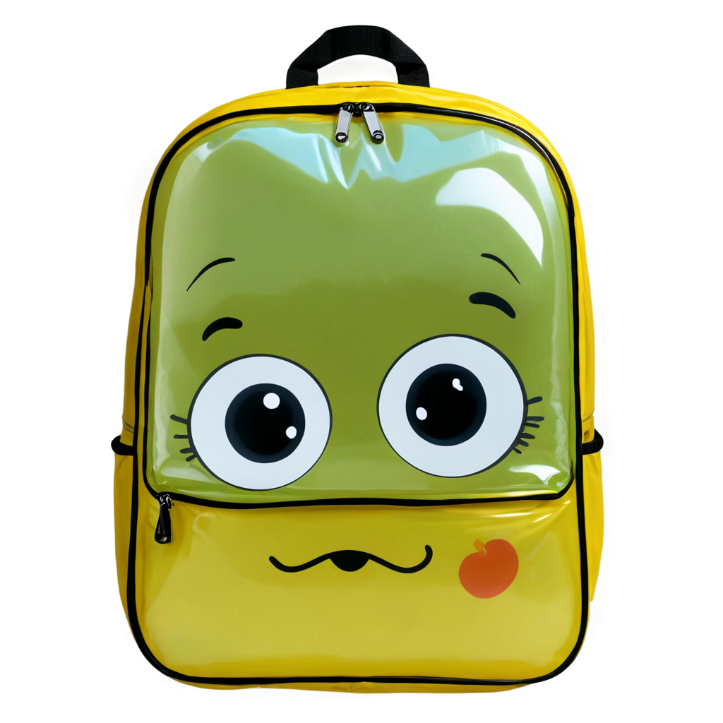 A lovely school bag,(two eyes:1.3),inflatable,plastic-bag style,cartoon,Bright colors, - icon | sticker