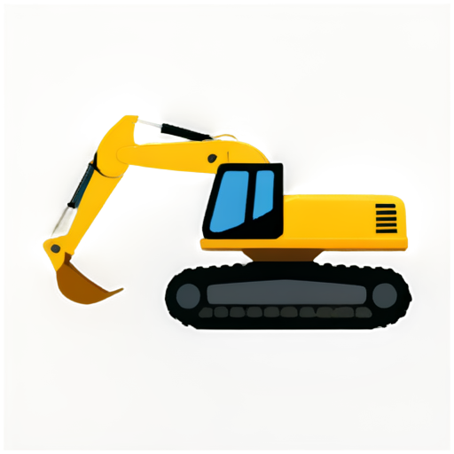 flat minimalistic icon for Company for rental of construction equipment. Main component is excavator, side view, monochrome - icon | sticker