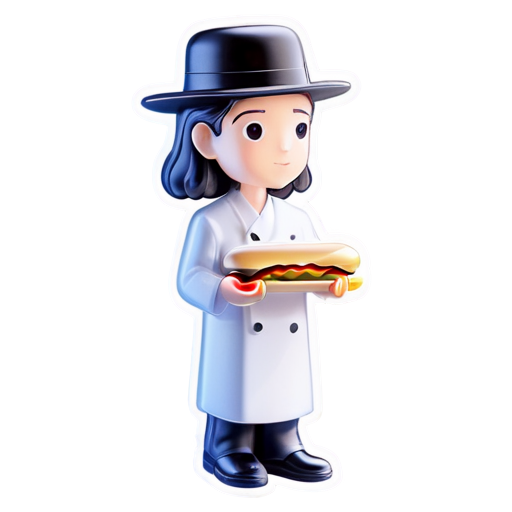 An ultra-Orthodox Jew stands in the park with his family and makes a barbecue, there are hot dogs, hamburgers and steaks on the fire - icon | sticker