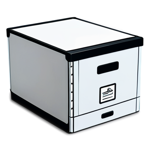 Desktop storage box with internal partitions, line art, minimalist, white & black color - icon | sticker