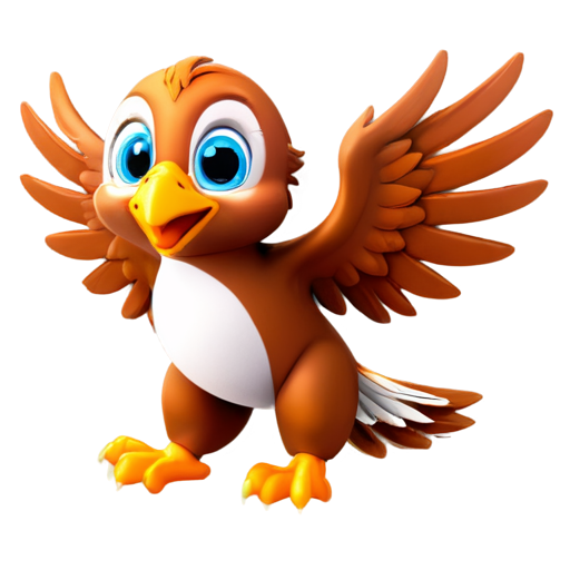 Cute 3D Cartoon Baby Eagle soaring. Adorable 3D cartoon baby eagle with open wings, expressing joy and excitement. Ideal for children education - icon | sticker