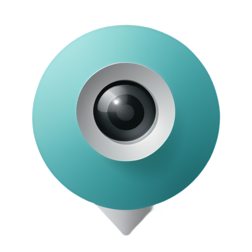 Minimalistic flat design web-camera icon on a pin. In cyan and lightgrey color. - icon | sticker