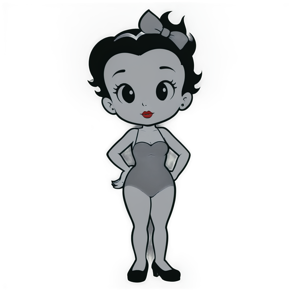 A cute black and white line art of Betty Boop, in the style of clipart - icon | sticker