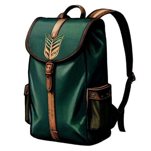 medieval backpack with green arrow coming out of it - icon | sticker