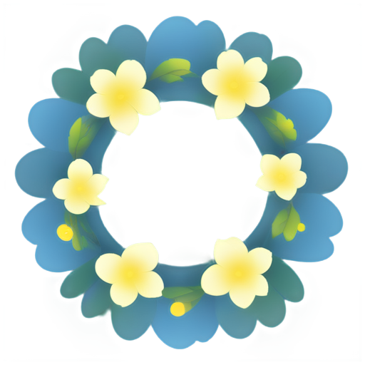 wreath of blue-yellow flowers, transparent png style - icon | sticker