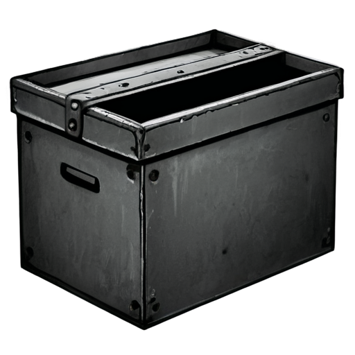 Draw an empty open box for the game Rust on a monochrome background - icon | sticker