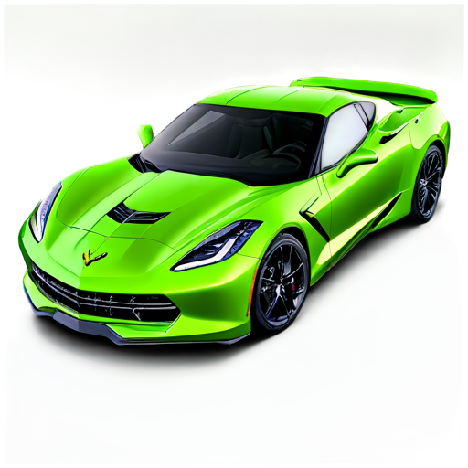 Best Quality. Side-angle. Photography. Draw a 2024 corvette stingray, with the doors and hood visible. The base color of the vehicle should be a faded grass green (#9eb89a). Upon this base color, add a car body painting of a red rose with a long, curved stem with falling petals. The painting of the rose sohuld span from the hood to the side of the car. The car should be parked inside a clean garage, with its paint easily visible. - icon | sticker