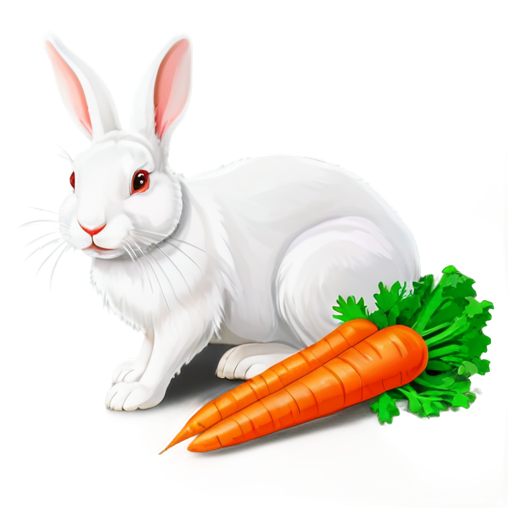 A lovely white rabbit is eating her carrots happily. - icon | sticker