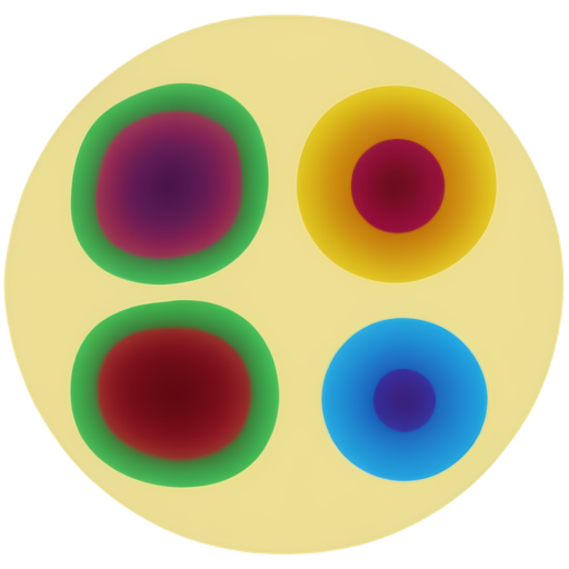 Cartoon image of CHO cells on a plate as taken from a fluoview confocal microscope, with cellular features all in the same color, but with clean borders around cells. The cells are irregularly shaped. Many individually discernable cells are present and evenly spaced accross the plate. - icon | sticker