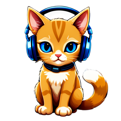 two scifi cats with headphones while cuddling - icon | sticker