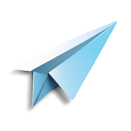 A minimalist, flat design Telegram icon in light blue, with a subtle gradient blending into white, and a discreet download arrow incorporated into the paper airplane shape - icon | sticker