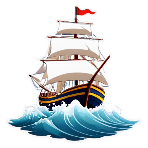 a ship on the waves drawn in one thick white stripe - icon | sticker