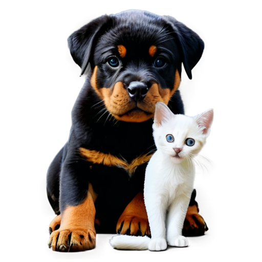 Rottweiler with white kitten - icon | sticker