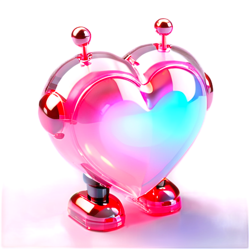 Holographic pink robot's heart - icon | sticker