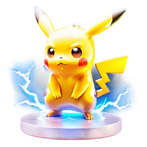 Epic full-body illustration of Pikachu, standing in a dynamic pose with electricity crackling around, lush forest background, detailed fur texture, intense and determined expression, dynamic lighting, high-definition, realistic style. - icon | sticker