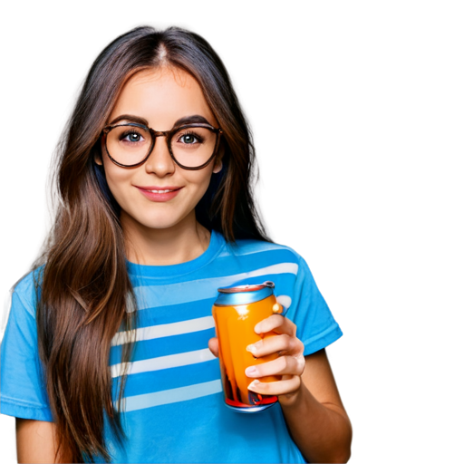 cartoon cute girl in glasses with long brown hair and a crazy look who loves energy drinks - icon | sticker