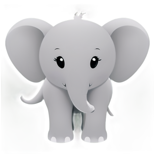 Cute elephant, cartoon style, black-White coloursize, flat - icon | sticker