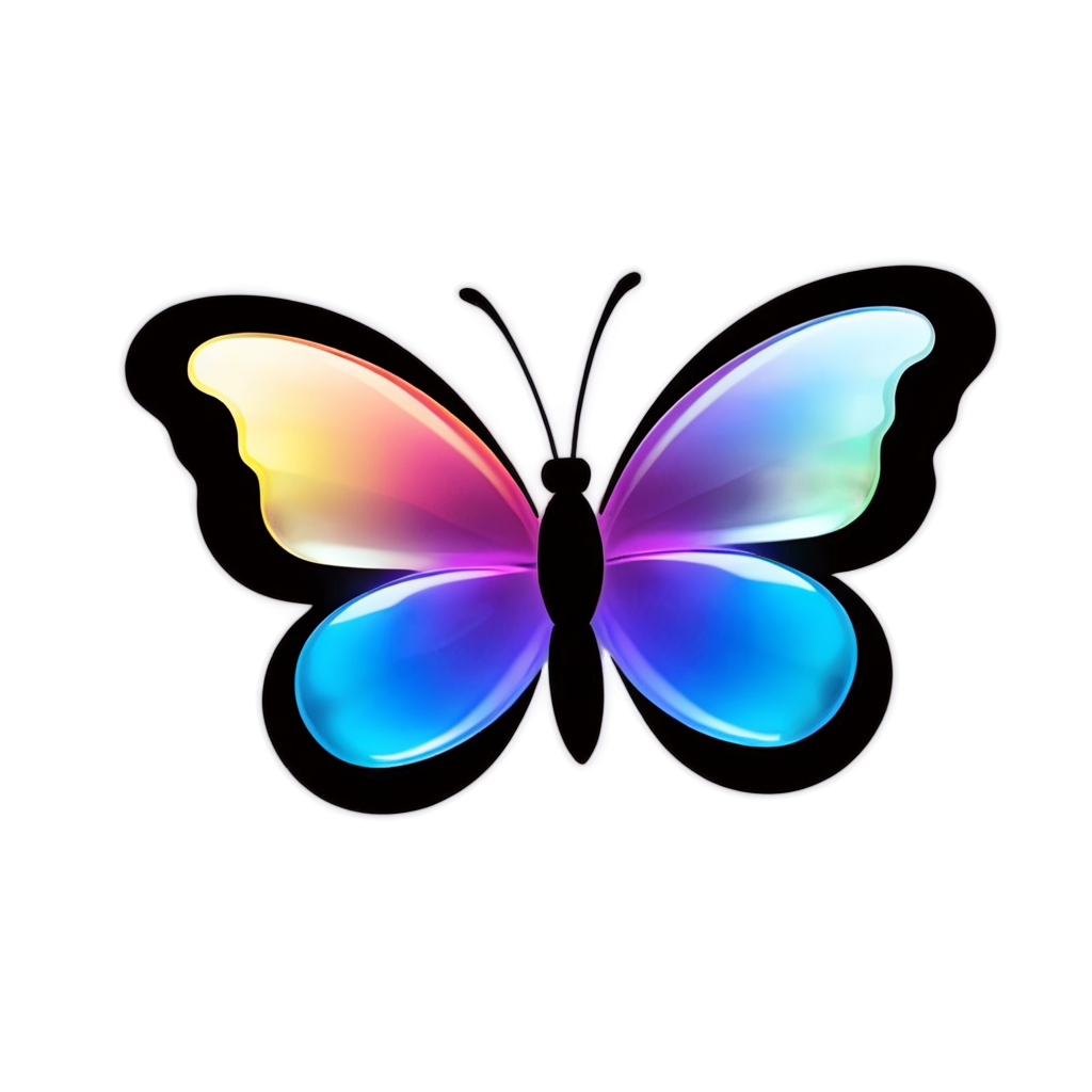 (((a transparent butterfly on a transparent rose)))), refracting colorful light, Flowers glow, glowing petals falling in the air, transparent petals, fluorescent leaves, soft colorful, fluorescent, gradient, colorful particles, Flowing, contour light,Bright and colorful, - icon | sticker