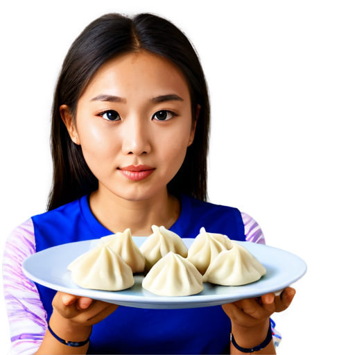 Dumplings, plate, the girl in the cup - icon | sticker