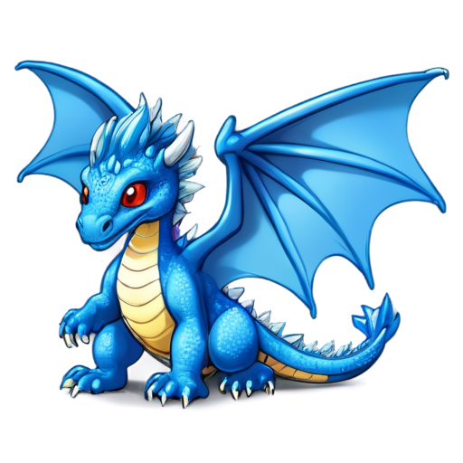 small blue dragon with open wings - icon | sticker