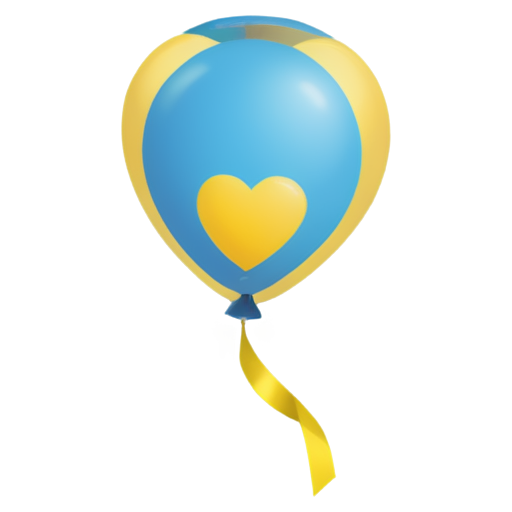 blue and yellow balloon with a ribbon, transparent png style - icon | sticker