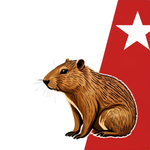 Draw a flag - the upper half is white and the lower half is red. Place a small red star in the upper left corner. A capybara should be depicted in the middle of the flag. In the lower part of the flag, under the capybara, there should be an inscription - NEW KALININGRAD REPUBLIC - icon | sticker