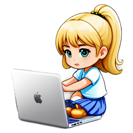 a girl drawing a butterfly using Photoshop at her not apple laptop - icon | sticker