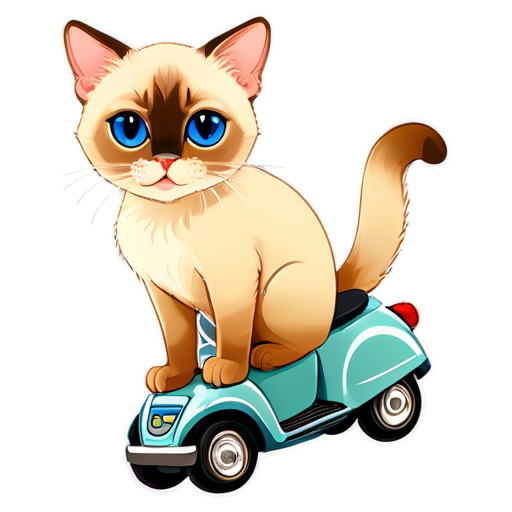 Siamese cat in shorts on a scooter - icon | sticker