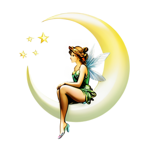 A fairy sitting on a crescent moon simple logo - icon | sticker