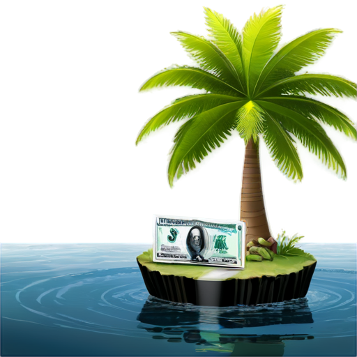 island into ocean, with palm and money case openvpn - icon | sticker