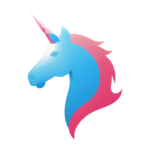 A minimalist logo for the post-hardcore group "Like the Unicorn". The letter "U" in "Unicorn" is replaced with a unicorn symbol. The unicornsymbol is made of two intertwined curves. The text "Like the Unicorn" is written in bold, sans-serif font below the unicorn symbol. The overall design is in shades of pink and blue. - icon | sticker