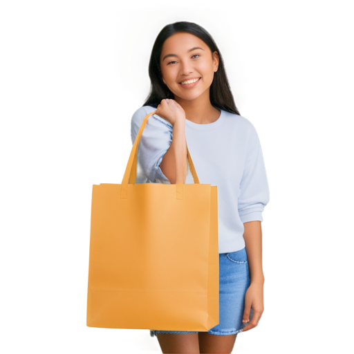Happy girl with bag - icon | sticker