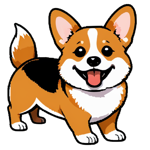 Pixel art laughing Corgi for a Entertaining chanel on twitch, fun, symmetrical, pixelart, vector art, pixelart - icon | sticker