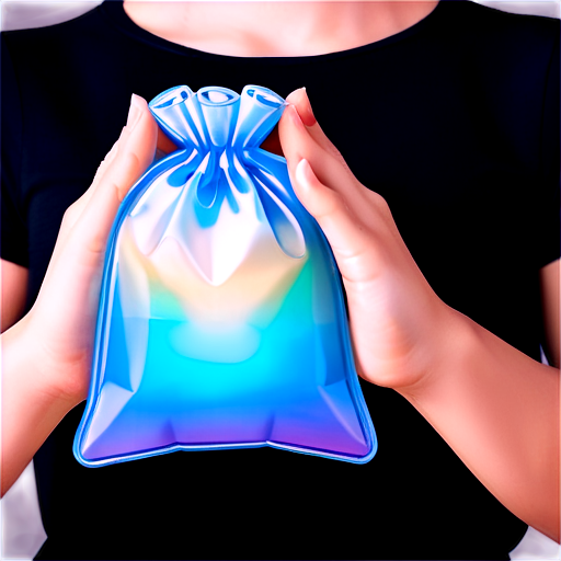 Illustration of a hand partially inside a small pouch, fingers reaching into the opening, with the bag slightly crumpled around the hand, simple and clear depiction with no background details, game-style art. - icon | sticker