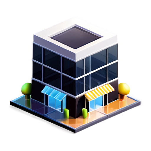 isometric business-center with windows. angle 45 degrees. it should be only with white and grey colors - icon | sticker